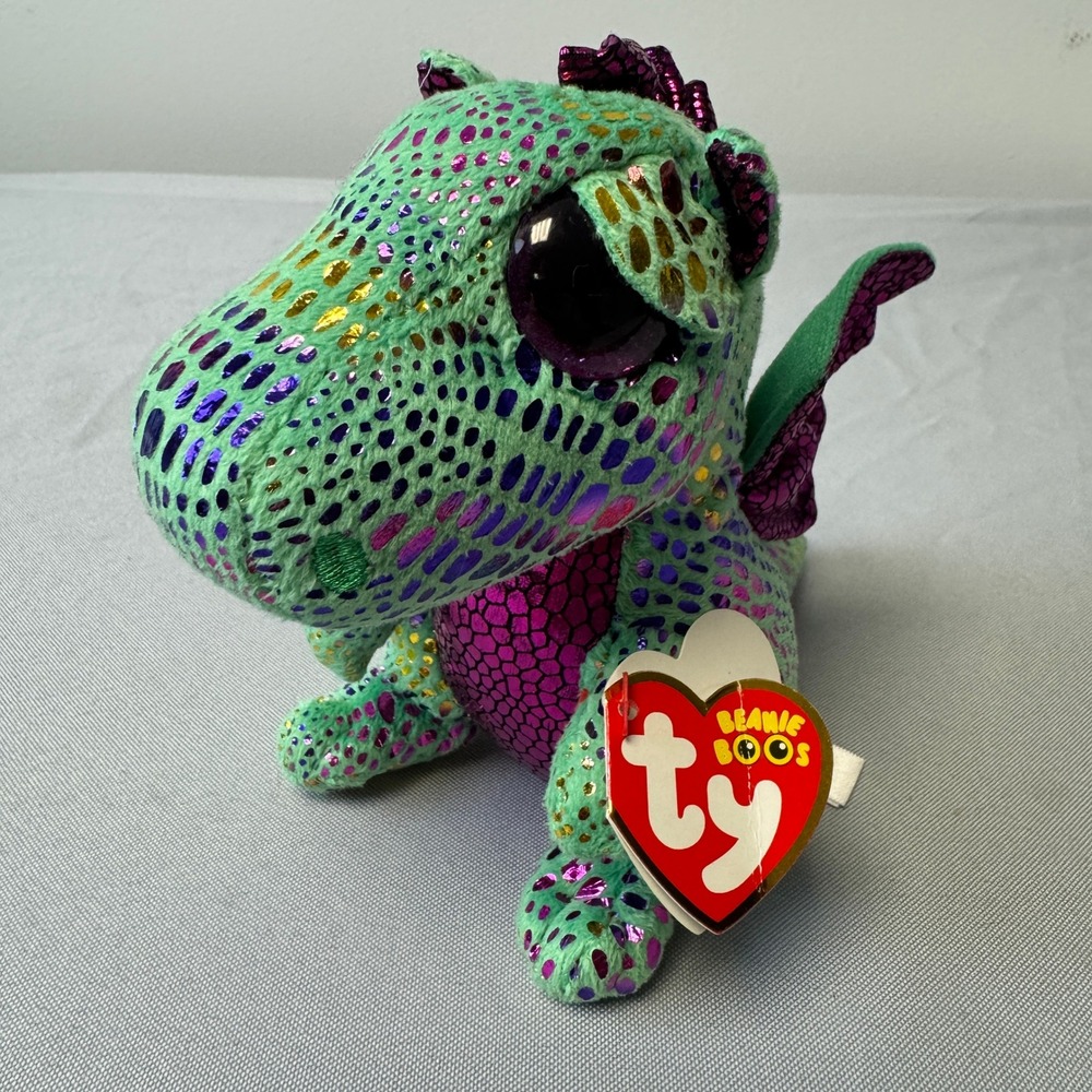Ty Beanie Boos Cinder Dragon Green Purple Metallic Scales Plush 6 inch 36186